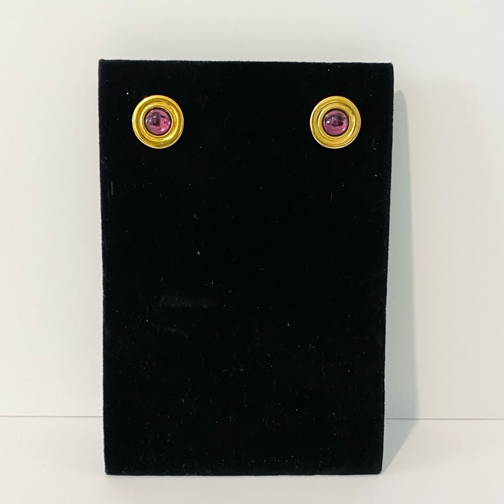 Monet Signed Amethyst Purple Galss Cabochon Earrings